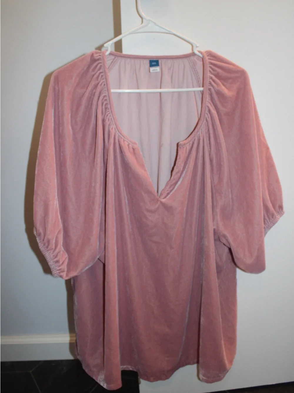 Old Navy Pink Velvet Split-Neck Swing Blouse Top Boho Puff Sleeve Plus Size XXL